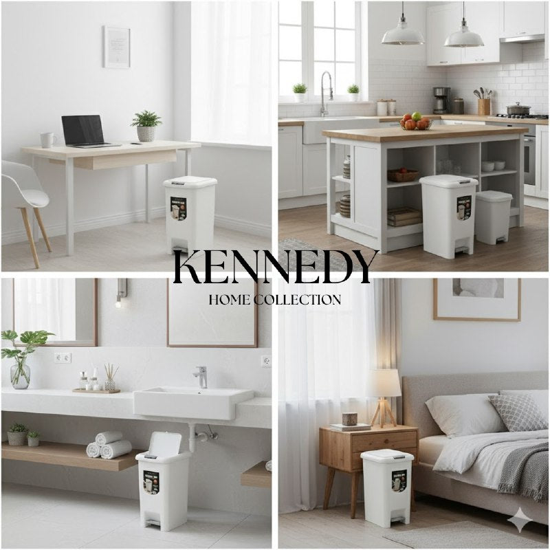 BASURERO CESTA PARA BASURA DE PLASTICO CON TAPA Y PEDAL COLOR BLANCO DE 20LBS KENNEDY TRASH BIN 25X37X43CM