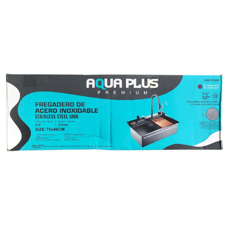 SET DE FREGADERO DE ACERO INOXIDABLE ELEGANTE MODERNO AQUA PLUS 46X75CM