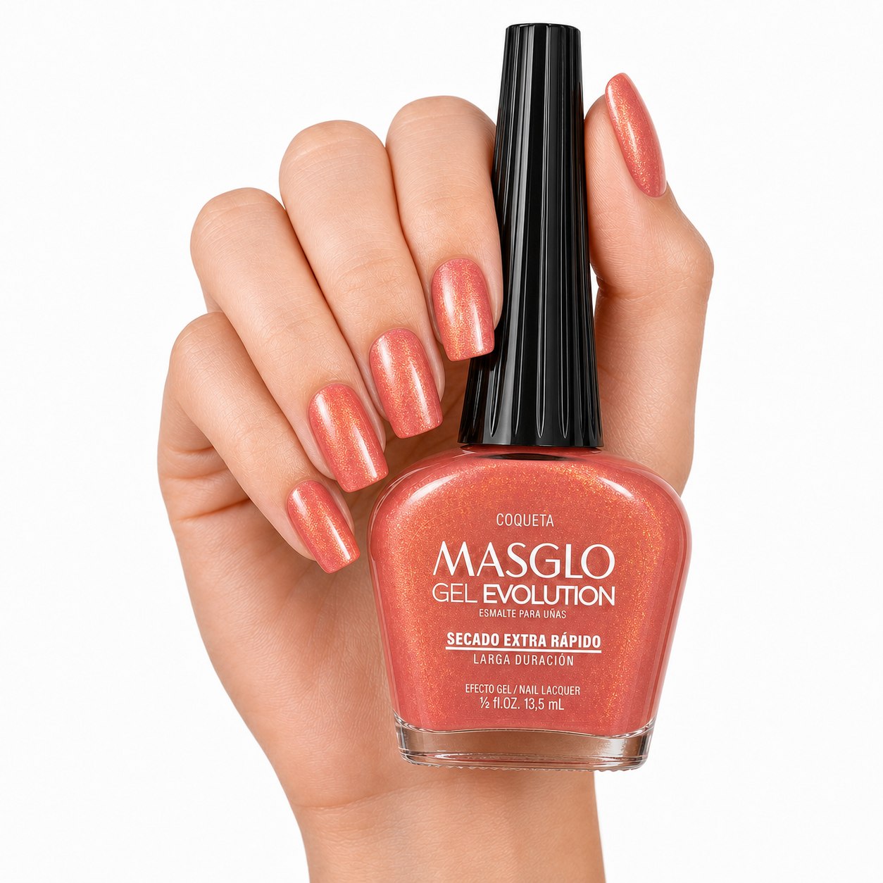 ESMALTE DE UÑAS CON EFECTO GEL DE SECADO EXTRA RÁPIDO MASGLO GEL EVOLUTION PASO 2 "ESTILO COQUETA" 13.5 ML
