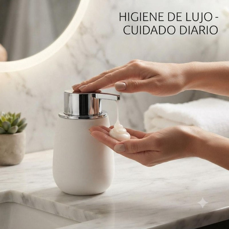 DISPENSADOR DE JABON MINIMALISTA ELEGANTE DE LUJO PARA BAÑO O COCINA Y CAPACIDAD 320ML 9.5X16X8CM