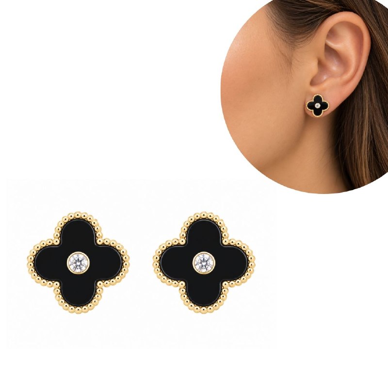 ARITOS DE ENCHAPE PARA DAMA CON DISEÑO DE FLOR 1.3CM (DUPE DE VAN CLEEF)