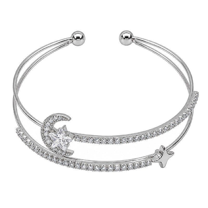 PULSERA DE ENCHAPE PARA DAMA CON DISEÑO DE ESTRELLA Y LUNA 18CM