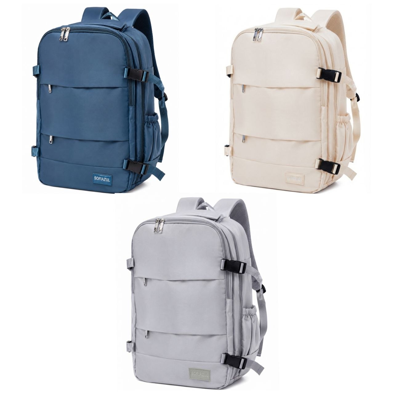 MOCHILA DE VIAJE ECONÓMICA MORRAL INTELIGENTE PARA EQUIPAJE DE MANO CON COMPARTIMENTO PARA LAPTOP Y CALZADO SOFIA ZUL 31X35X20 CM / 3 COLORES