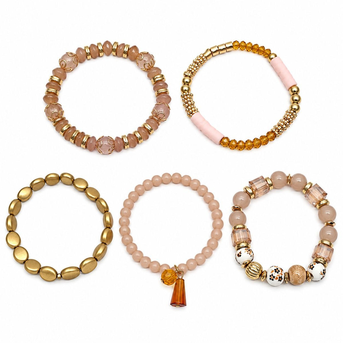 SET DE 5 PULCERAS AJUSTABLES DE ENCHAPE PARA DAMA