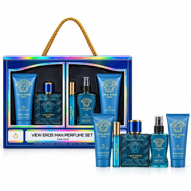 SET YOU MIRADE VIEW EROS MAN EDP 100ML, EDP 15ML, AFTER SHAVE 150ML, BODY MIST 100ML, BODY LOTION 150ML (H) (AROMA SIMILAR VERSACE EROS)