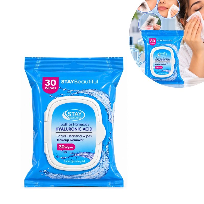 TOALLITAS HUMEDAS FACIALES CON ACIDO HIALURONICO DESMAQUILLANTES E HIDRATANTES STAY BEAUTIFUL 30UND