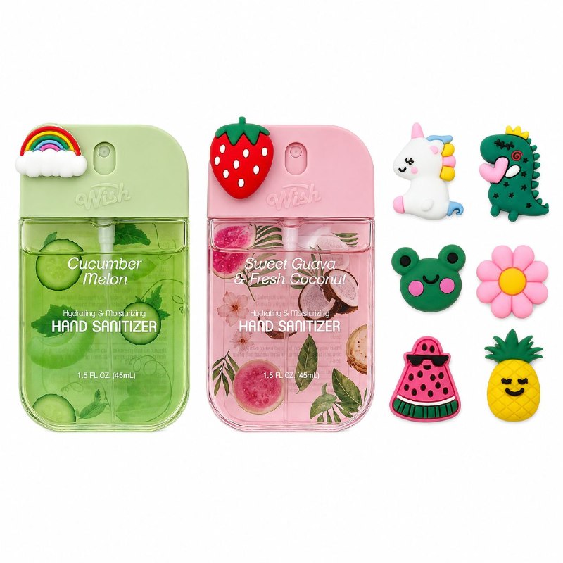 SET DE 2 SPRAY DESINFECTANTES DE MANOS HUMECTANTES CON AROMA Y 8 PINES WISH 45ML