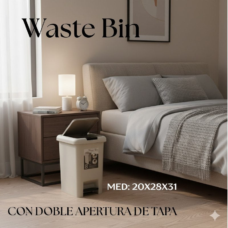 BASURERO CESTA PARA BASURA DE PLASTICO CON TAPA Y PEDAL COLOR BEIGE CON CAPACIDAD DE 8LBS WASTE BIN 20X28X31CM