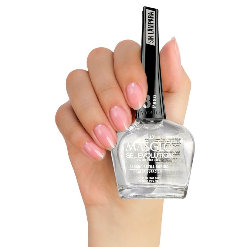 ESMALTE PARA UÑAS DE SECADO RAPIDO BRILLO FINALIZADOR MASGLO 13.5ML PASO 3