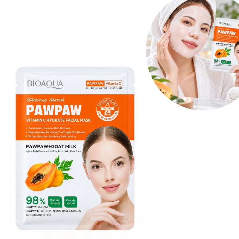 MASCARILLA FACIAL HIDRATANTE E ILUMINADORA CON VITAMINA C Y PAPAYA BIOAQUA 25G