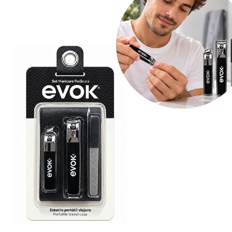 SET DE CUIDADO DE UÑAS PARA MANOS Y PIES CON ESTUCHE PARA HOMBRES EVOK 4PCS