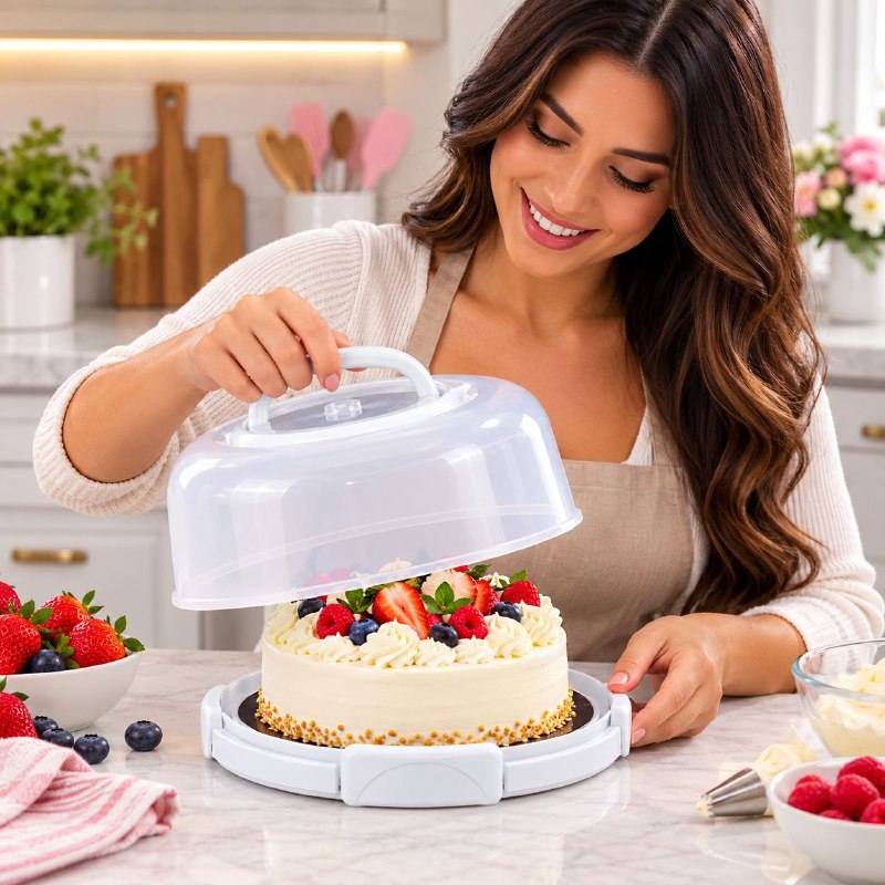 RECIPIENTE PORTA PASTELES CON CUPULA PROTECTORA FRESH GUARD 28X14CM