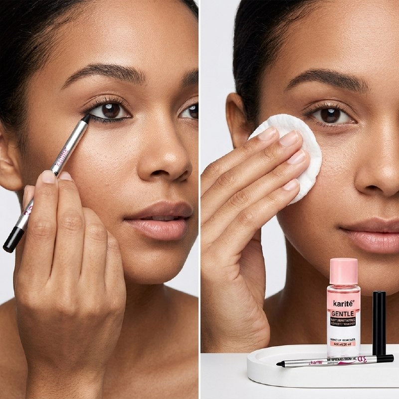 DELINEADOR DE OJOS EN GEL 2 EN 1 IMPERMEABLE Y DESMAQUILLANTE AGUA Y ACEITE NO IRRITANTE KARITE