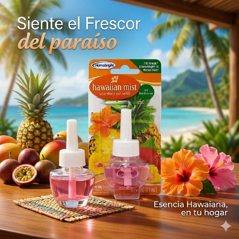 REPUESTO DE ACEITE AROMATICO CONCENTRADO PARA CALENTADOR ELECTRICO CON AROMA A BRISA HAWAIANA HOMEBRIGHT 21ML