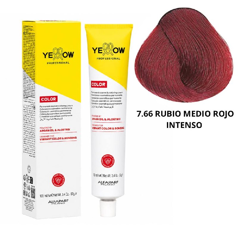 TINTE PERMANENTE PARA EL CABELLO CON ACEITE DE ARGAN Y ALOETRIX TONO 7.66 RUBIO MEDIO ROJO INTENSO ALFAPARF 100ML