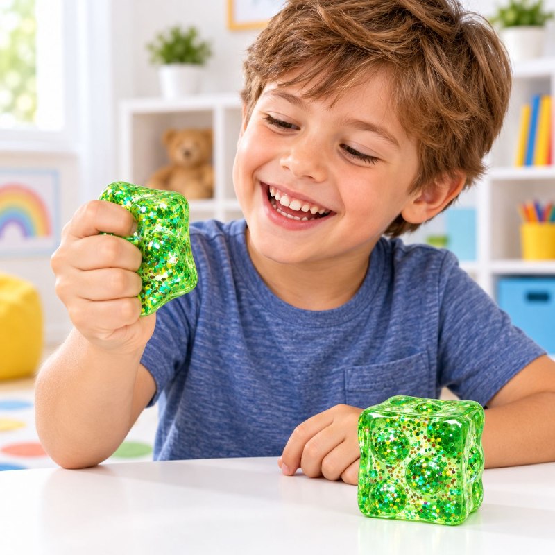 JUGUETE CUBO SENSORIAL ANTIESTRES FLEXIBLE DE GEL PARA NIÑOS 6X6CM