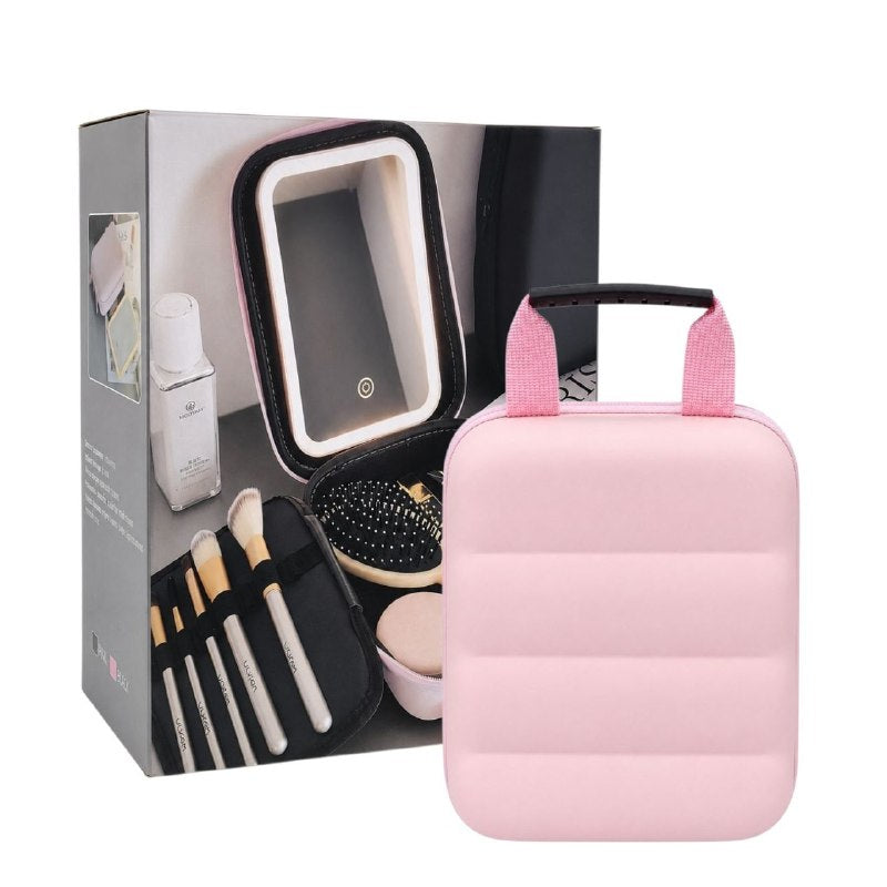ORGANIZADOR ESTUCHE DE MAQUILLAJE PORTATIL CON ESPEJO LED 22X14CM