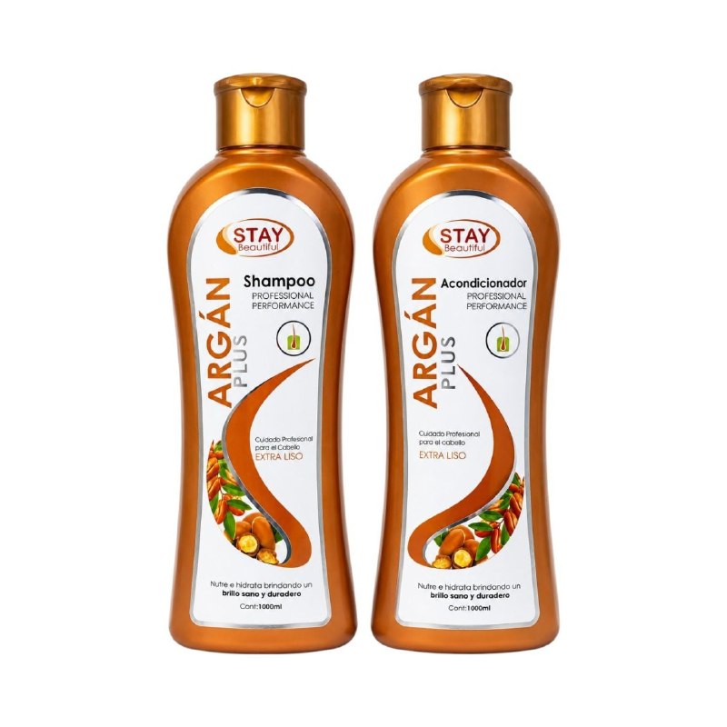 SET DE SHAMPOO Y ACONDICIONADOR DE ACEITE DE ARGAN HIDRATANTE Y DA BRILLO STAY BEAUTIFUL 1000MLX2