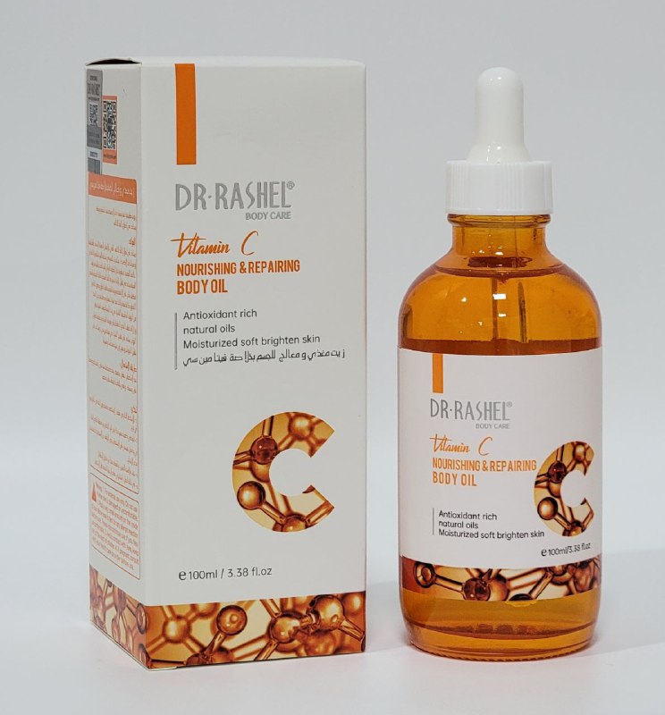 ACEITE CORPORAL NUTRITIVO Y REPARADOR CON VITAMINA C, REPARA LA PIEL DAÑADA CON VITAMINAS Y ANTIOXIDANTES ANTIENVEJECIMIENTO DR RASHEL BODY CARE 100ML