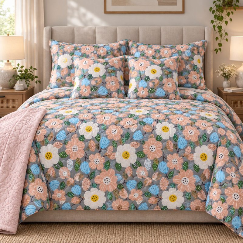 JUEGO DE EDREDON CUBRECAMA REVERSIBLE KING DE 5 PIEZAS BENELI HOME