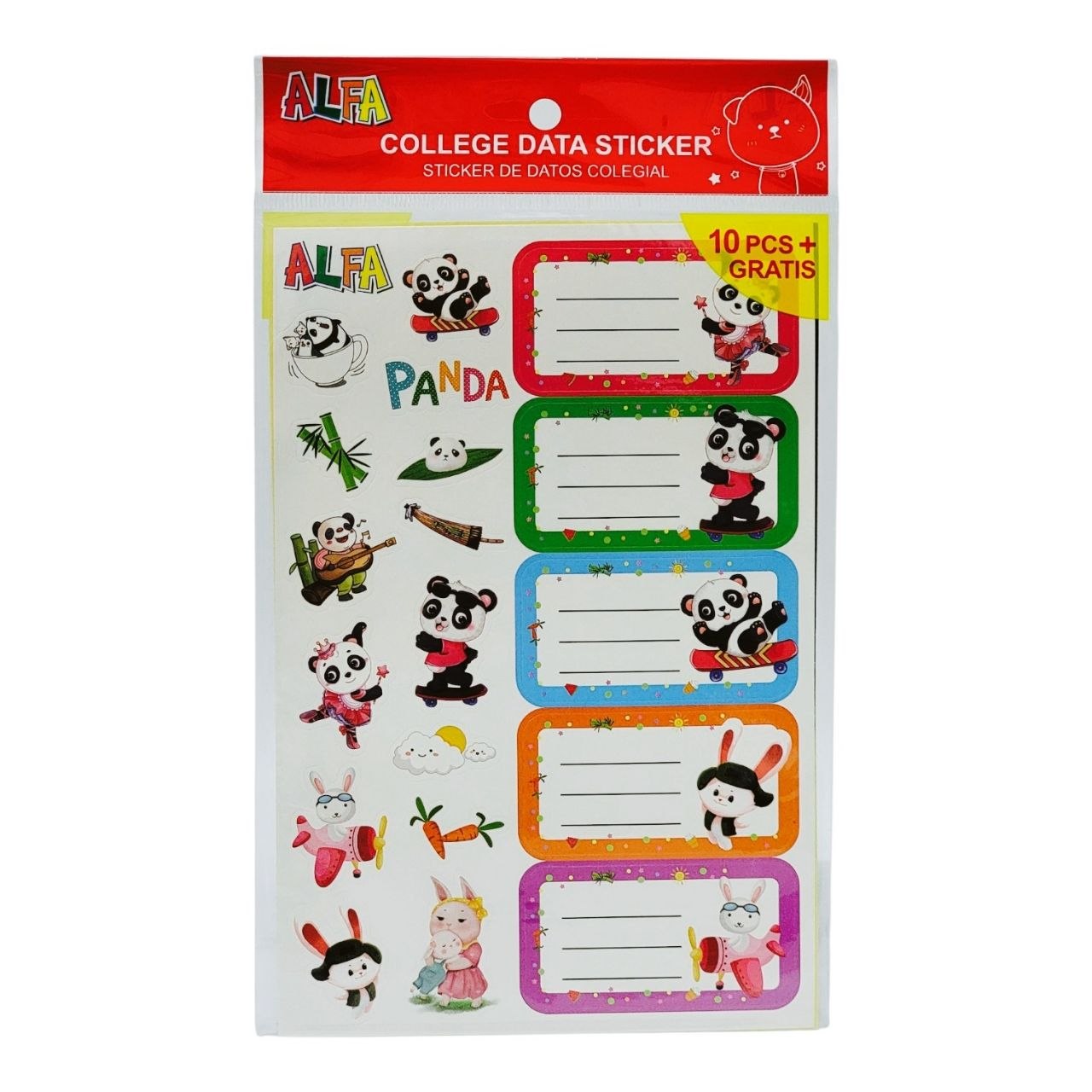 ETIQUETAS ADHESIVAS ESCOLARES PARA ROTULACION CON DISEÑO DE PANDA ALFA