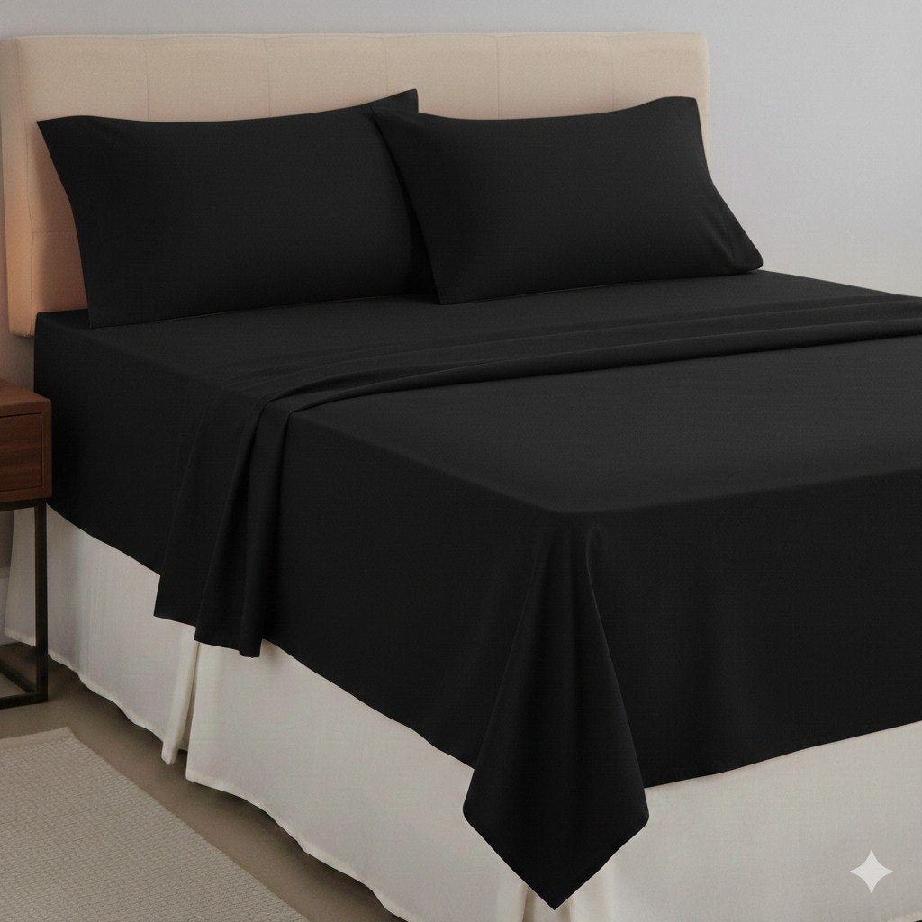 JUEGO DE SABANAS COLOR NEGRO PARA CAMA QUEEN 4PCS HPC POLO