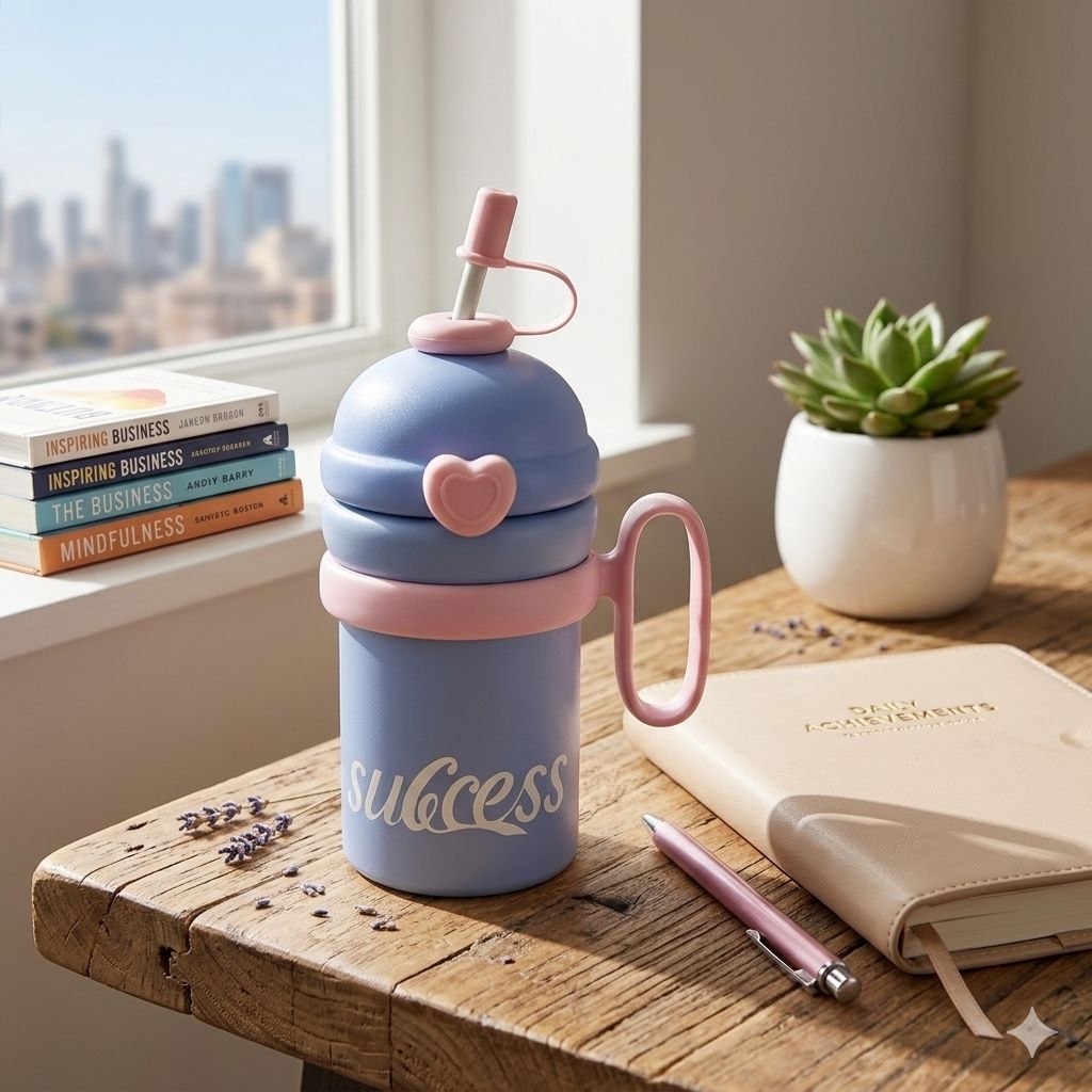 VASO TERMICO ESTILO KAWAII INFANTIL CON PAJILLA 700ML