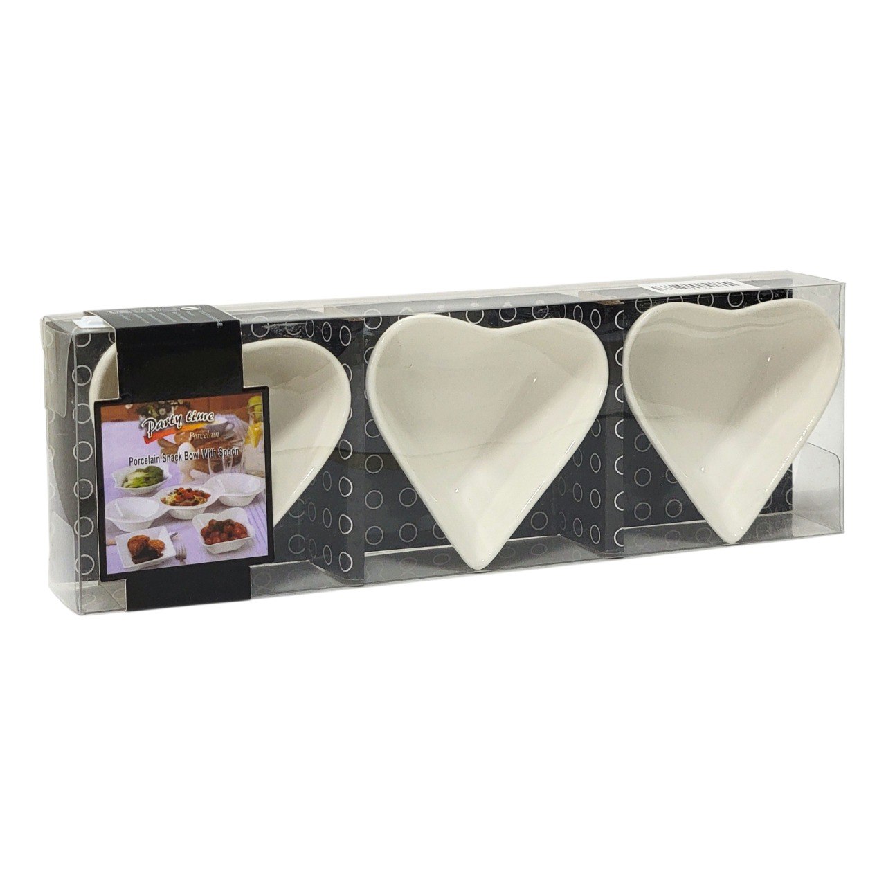 SET DE TAZONES DE PORCELANA EN FORMA DE CORAZON PARTY TIME 7.2X7.2CM