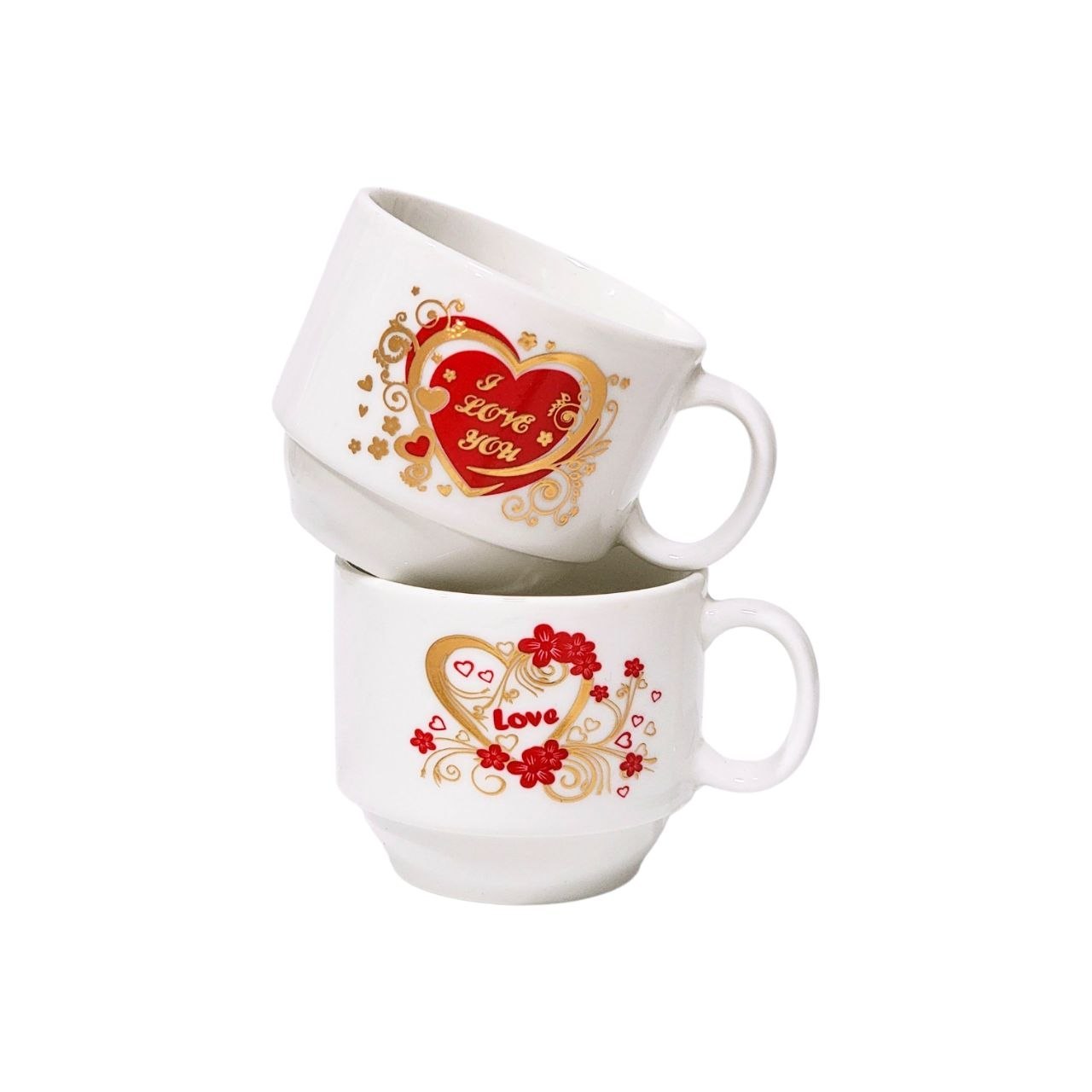 SET DE TAZAS CON DISEÑO DE AMOR CON BASE DE ACERO INOXIDABLE 4PCS 7X7CM