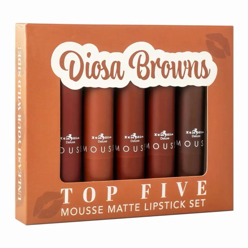 SET DE BRILLO LABIAL LABIALES MATTE ITALIA DELUXE CHOLA BROWNS TOP FIVE 3G