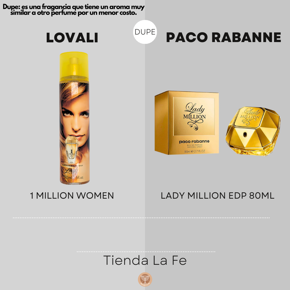 SPLASH LOVALI 1 MILLION WOMEN 220ML (M) (DUPE PACO RABANNE LADY MILLION)