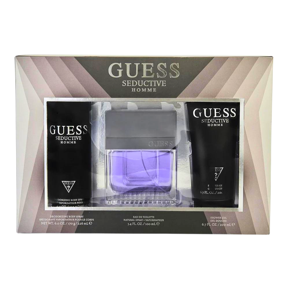 SET GUESS SEDUCTIVE HOMME EDT 100ML GEL DE DUCHA 200ML SPRAY CORPORAL 226ML (H)