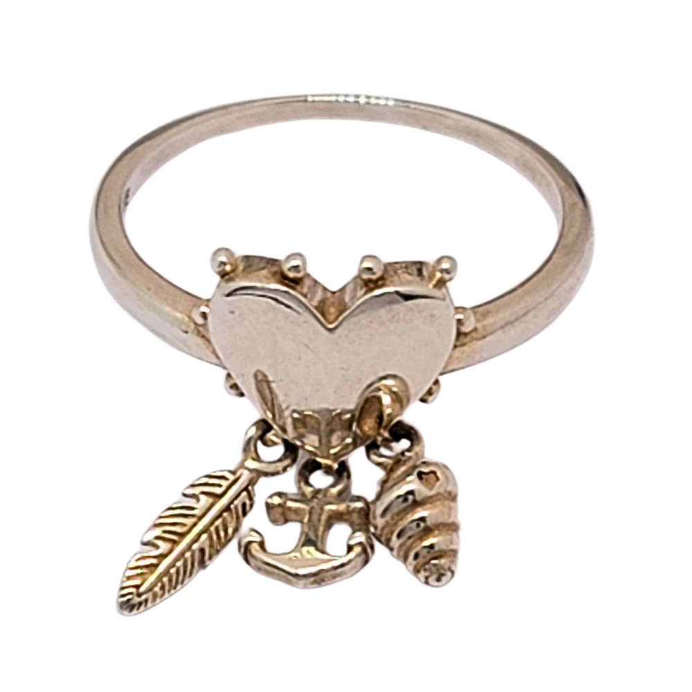 PANI218 FORMA CORAZON PLUMA, ANCLA Y CONCHA PLATA 9.25