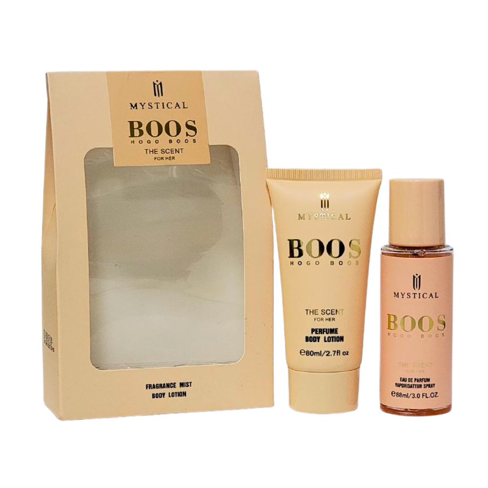 SET DE SPLASH PARA DAMA MYSTICAL HOGO BOSS THE SCENT FOR HER SPLASH 88ML, BODY LOTION 80ML (M)