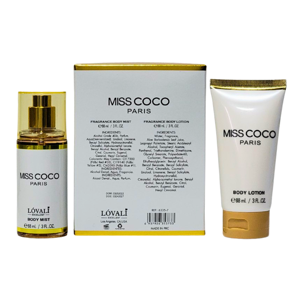 SET DE SPLASH PARA DAMA LOVALI MIS COCO PARIS SPLASH 88ML, BODY LOTION 88ML (M)