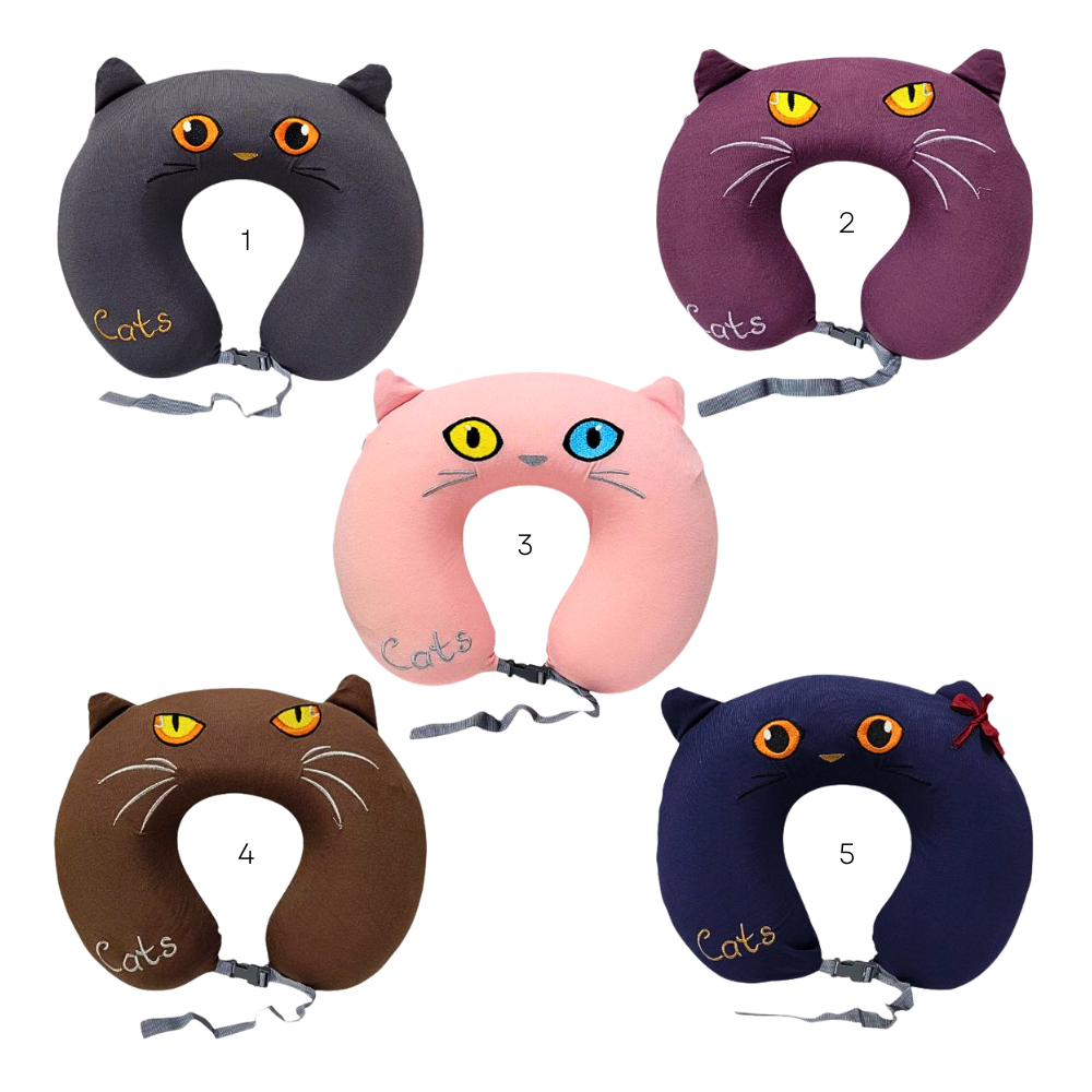 COLLARIN FOAM ALMOHADA PARA CUELLO EN FORMA DE U DE ESPUMA VISCOELASTICA CON FUNDA LAVABLE, CIERRE PARA CUELLO PARA VIAJES O DORMIR 5 DISEÑOS DE GATO 36X27CM