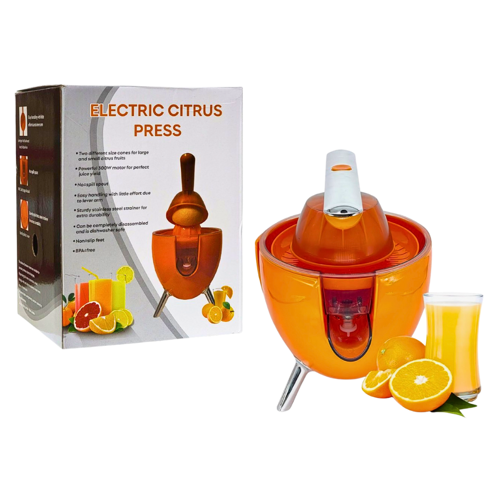 MAQUINA EXTRACTOR DE JUGO, EXPRIMIDOR ELECTRICO DE CITRICOS, DOS CONOS DIFERENTES, MOTOR 300W, BOQUILLA ANTIDERRAME, ACERO INOXIDABLE ELECTRIC CITRUS PRESS