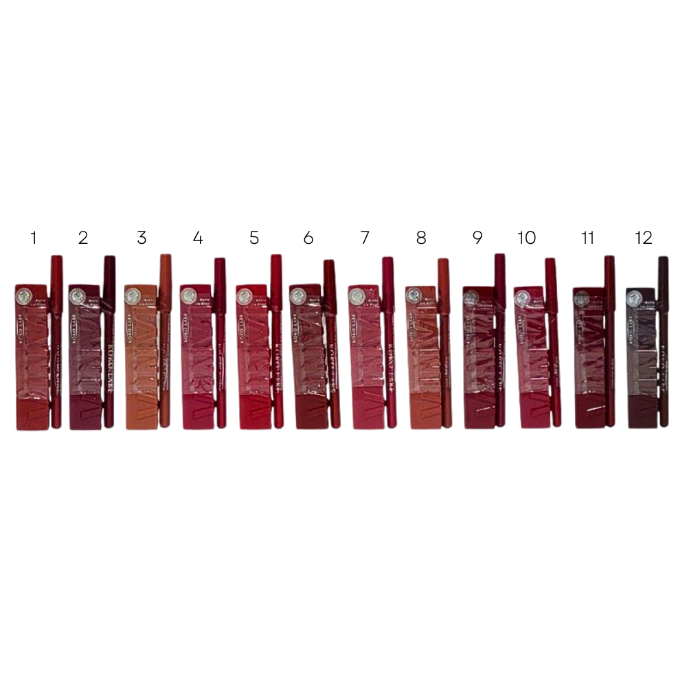 SET DE LIPSTICK Y DELINEADOR DE LABIOS IMPERMEABLE NO GRASO MATE KOKO LAKE (DUPE DE MAYBELLINE)