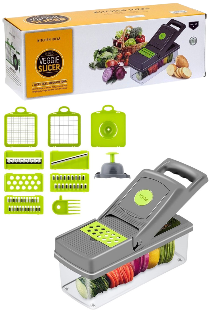 MAQUINA CHISMOLERA, 14 PIEZAS CORTADORA DE VERDURAS 14 EN 1 MULTIFUNCIONAL KITCHEN IDEAS VEGGIE SLICER 10X33.5X12.5CM