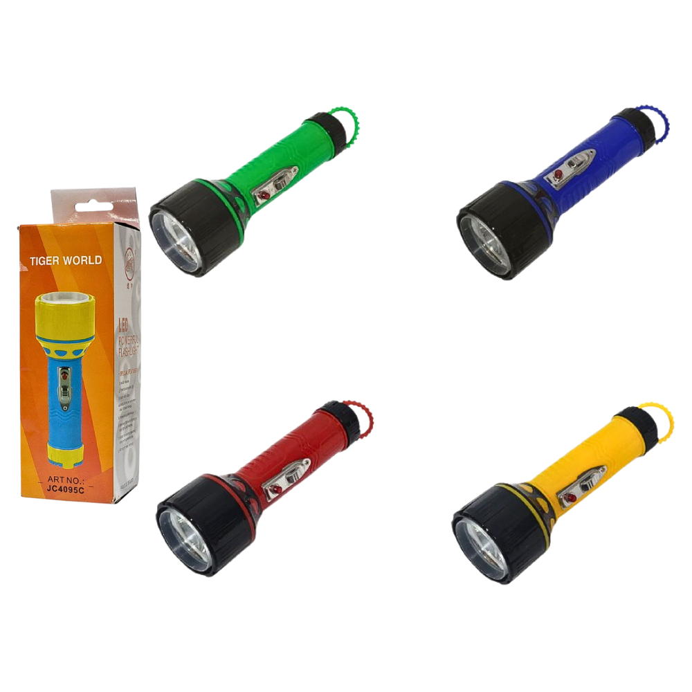 LUZ LED LINTERNA FOCO PORTATIL DE MANO PLASTICO 4 COLORES TIGER WORLD