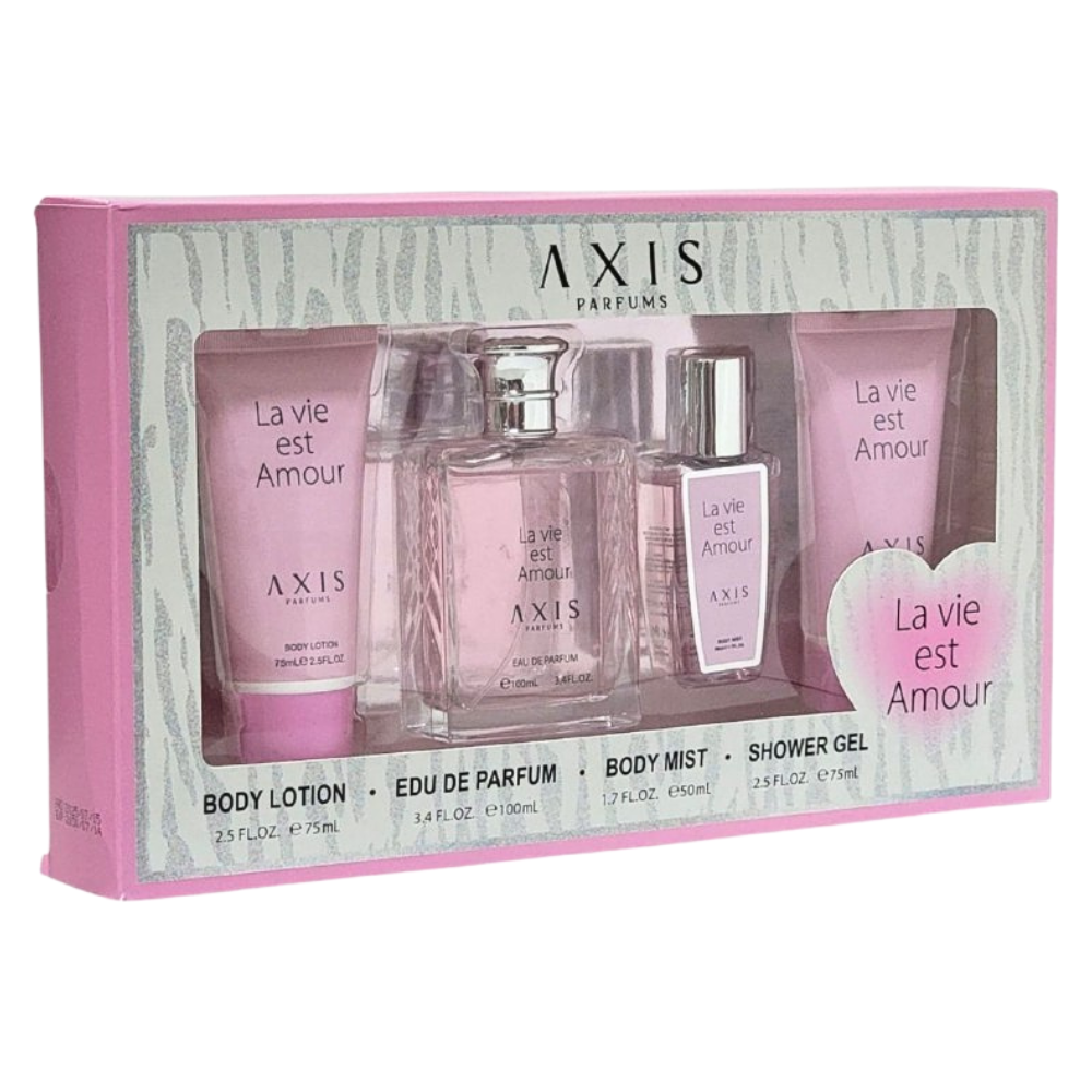 SET LA VIE EST AMOUR AXIS PARFUMS EDP 100ML, BODY LOTION 75ML, SPLASH 100ML, SHOWER GEL 75ML (M) (AROMA SIMILAR LANCOME LA VIE EST BELLE)