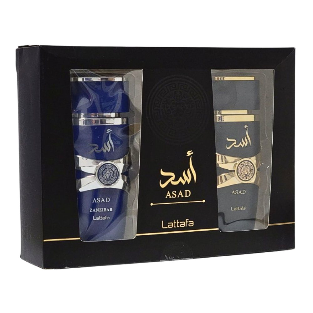 SET LATTAFA ASAD Y ZANZIBAR ECONOMICO DE CALIDAD AAA EDP 100MLX2 (H) PRECIO POR MAYOR ES POR CAJA COMPLETA