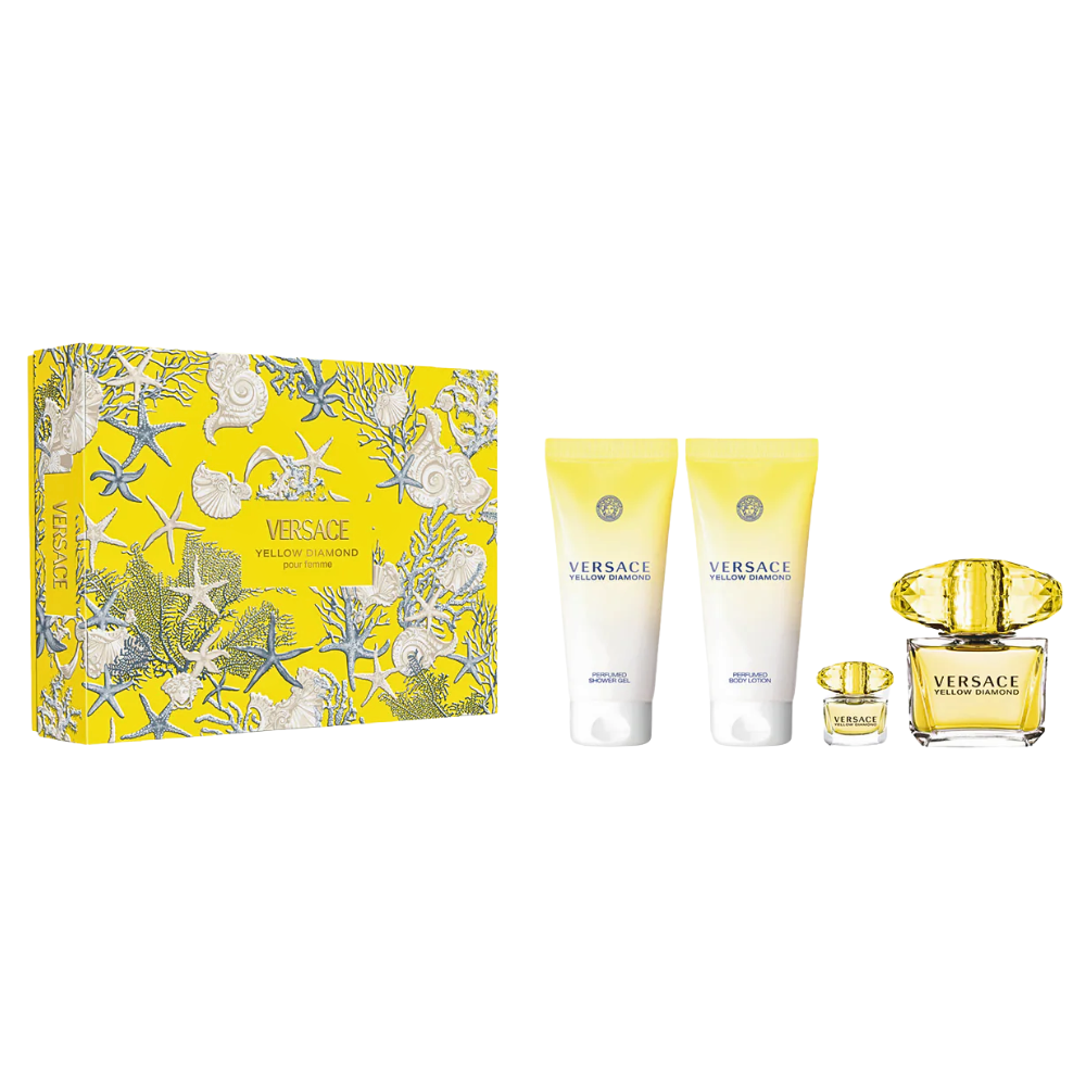 SET VERSACE YELLOW DIAMOND EDT 90ML, EDT 5ML, SHOWER GEL 100ML, BODY LOTION 100ML (M)