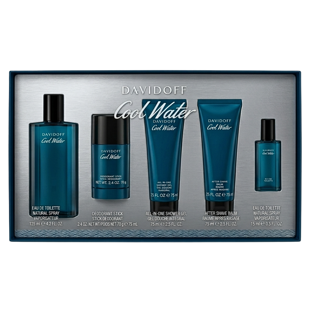 SET DAVIDOFF COOL WATER EDT 125ML, EDT 15ML, DESODORANTE 75ML, SHOWER GEL 75ML, AFTER SHAVE 75ML (H)