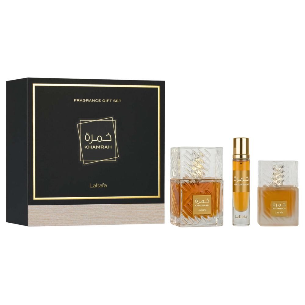 SET LATTAFA KHAMRAH FRAGRANCE GIFT SET EDP 100ML, EDP 12ML, SPRAY CABELLO 50ML (U)