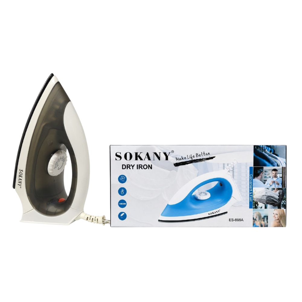 PLANCHA DE ROPA PARA PLANCHADO EN SECO TRADICIONAL CON POTENCIA DE 1000W MODELO ES-898A SOKANY