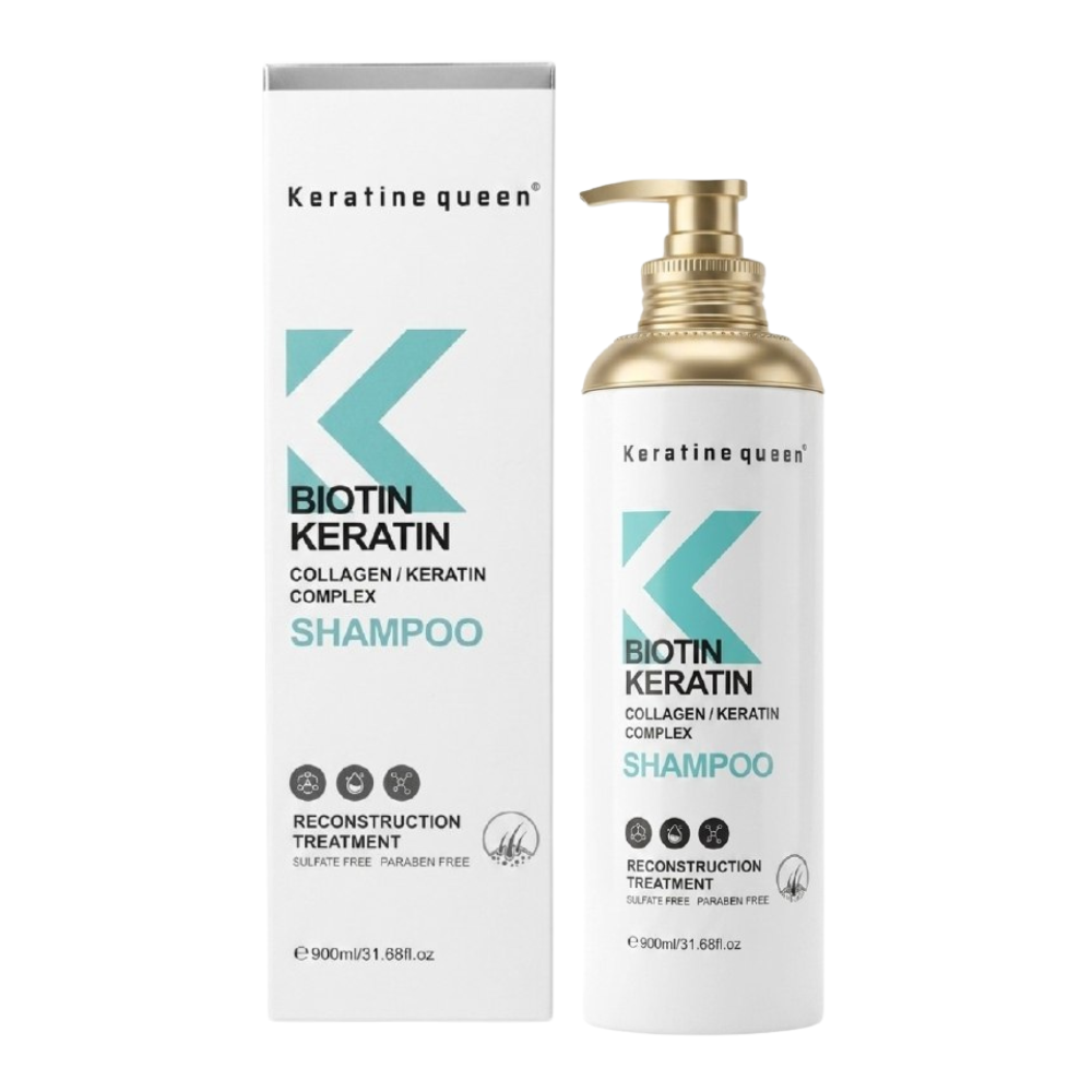 SHAMPOO FORTALECEDOR Y PURIFICANTE CON BIOTINA Y COMPLEJO DE COLAGENO Y QUERATINA KERATINE QUEEN 900ML