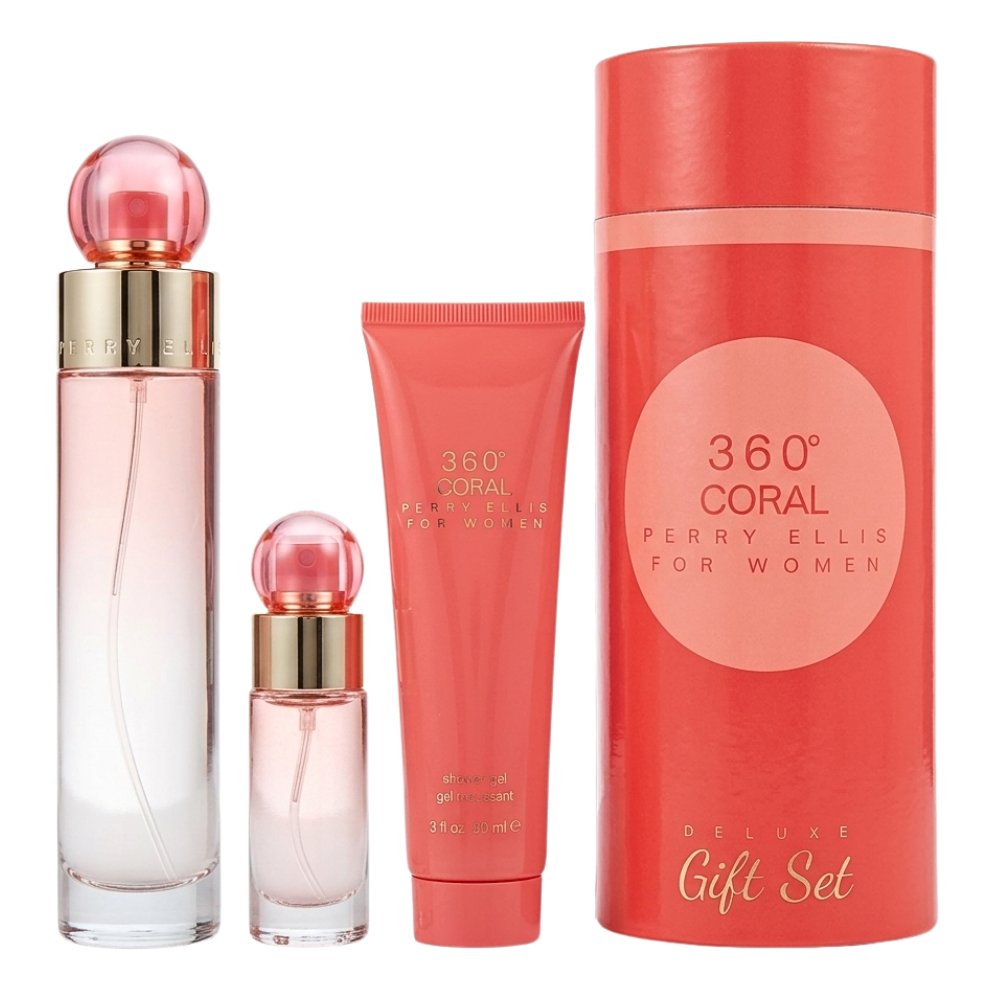SET PERRY ELLIS 360 CORAL FOR WOMEN SHOWER GEL 90ML, EDP 100ML, MINI EDP 7.5ML (M)