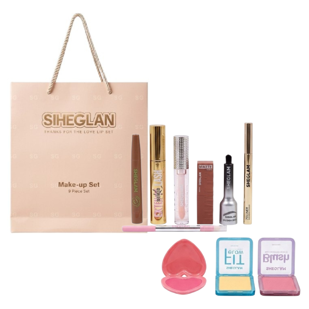 SET DE MAQUILLAJE MULTIFUNCIONAL DE 9PCS SIHEGLAN (DUPE DE SHEGLAM Y MAYBELLINE)