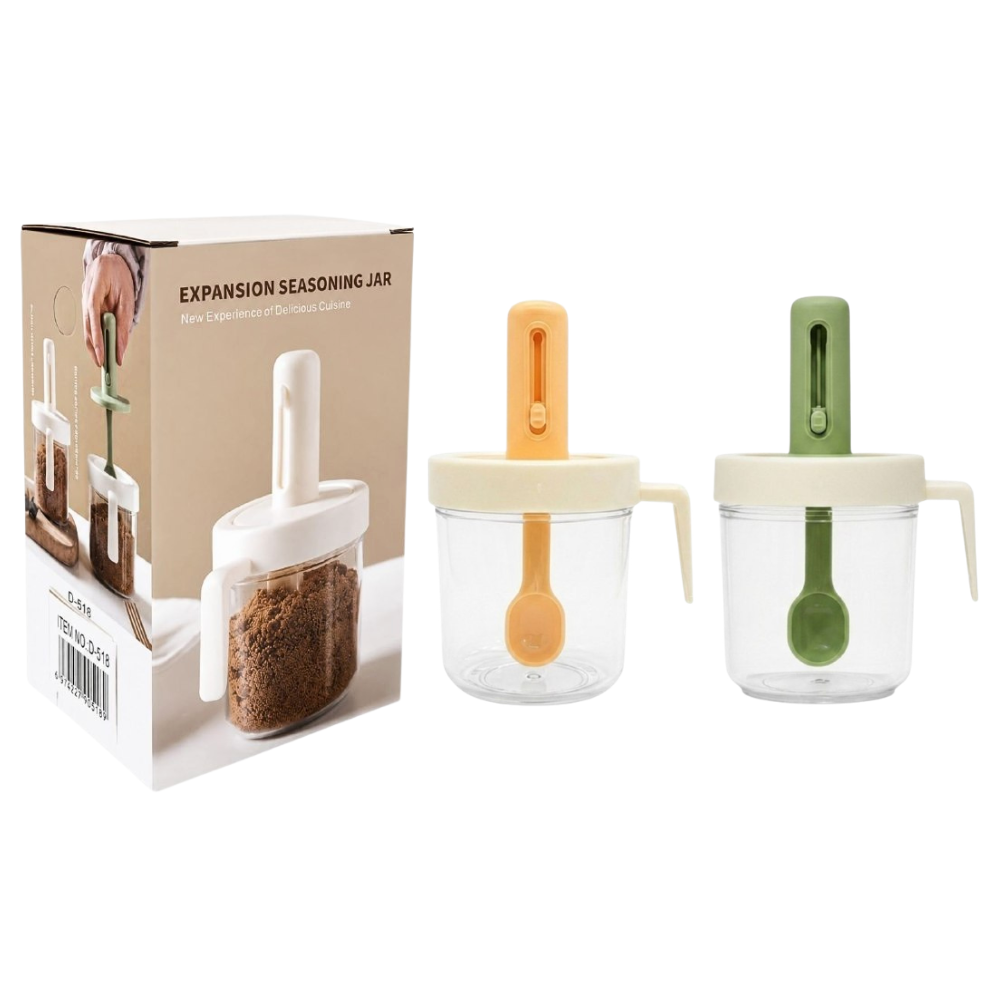 ORGANIZADOR RECIPIENTE FRASCO DE CONDIMENTOS CON CUCHARA EXPANDIBLE, ALMACENA Y DISPENSA ESPECIAS Y CONDIMENTOS EXPASION SEASONING JAR